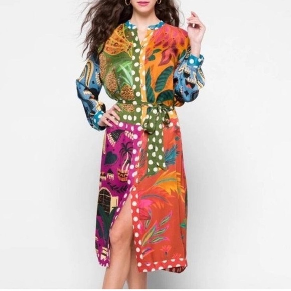 FARM Rio Colorful Jungle Print Long Sleeve Dress - Picture 15 of 15